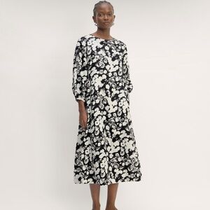 NWT Everlane Black and White Floral Midi Dress - Size 8